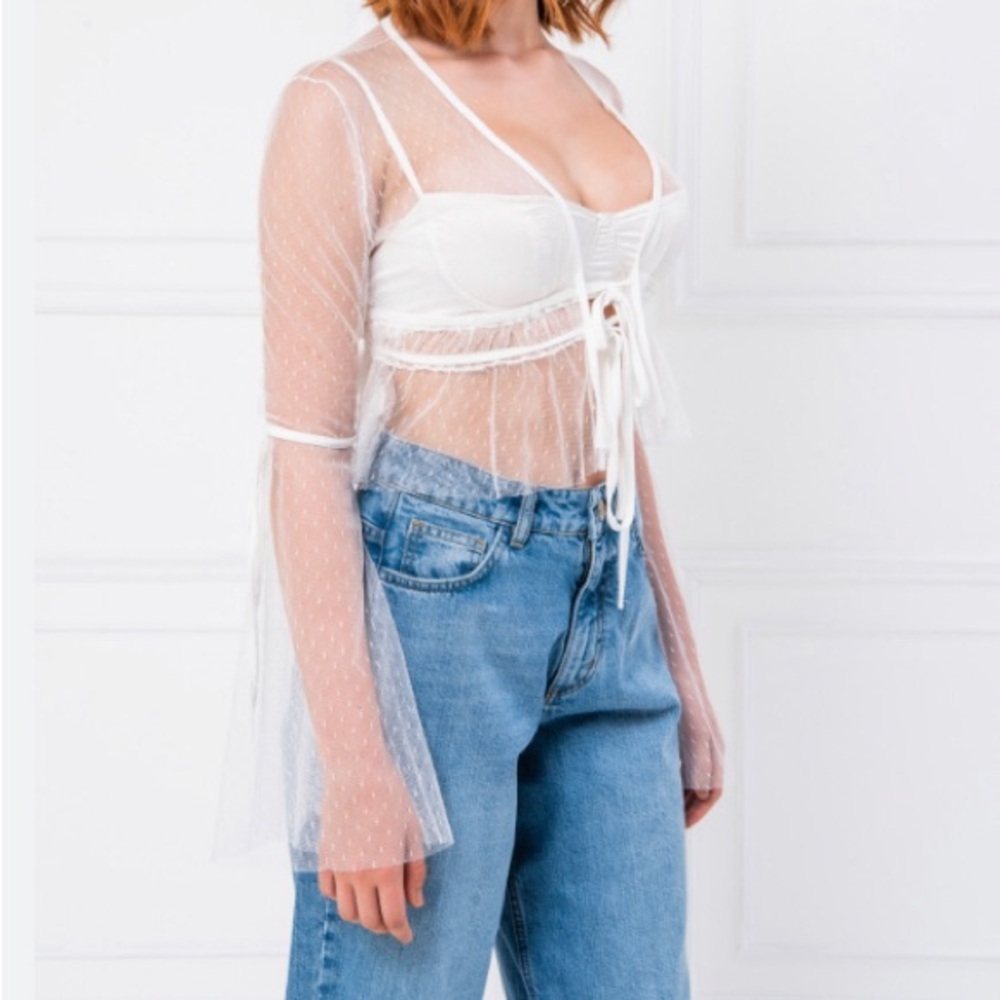 OFFWHITE V Neck Offwhite Crop Top Tulle Blouse Size Small